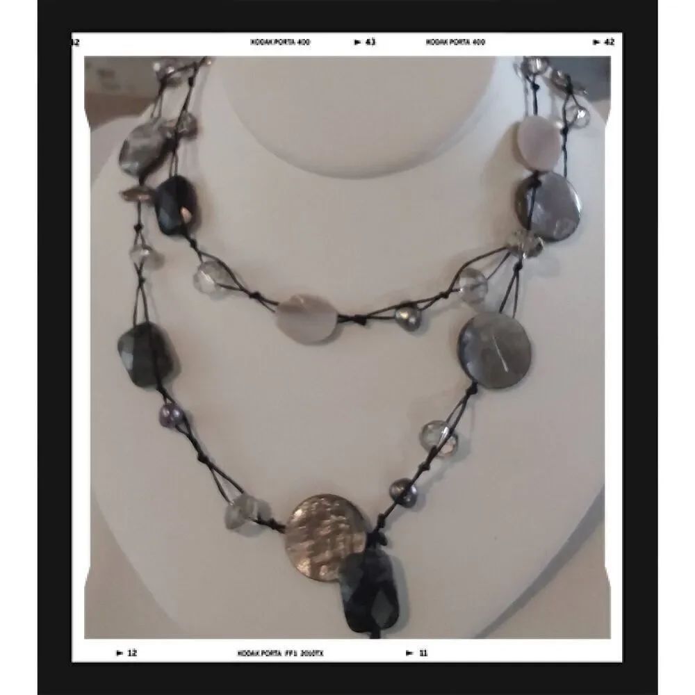 Handcrafted Abalone~MOP~Rulite Quartz~Crystal Long Knotted String Necklace